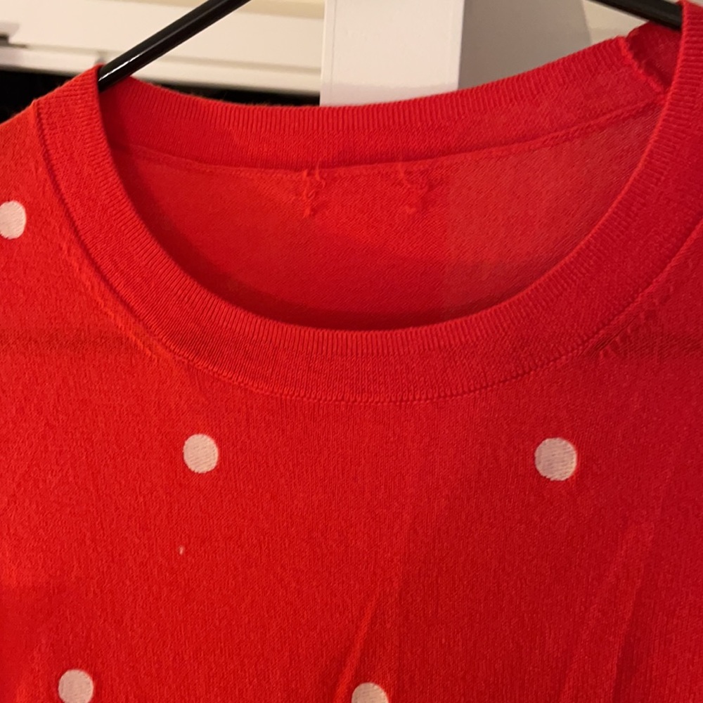 Jcrew orange red white polka dot crew neck sweater - Picture 2 of 2